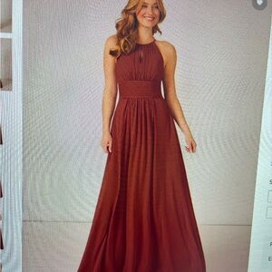 Azazie Red Ruched Sundress with Halter Neckline for Wedding Guest